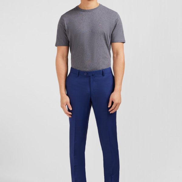 Pantalon Slim Bleu En Laine À Plis Cassés Eden Park