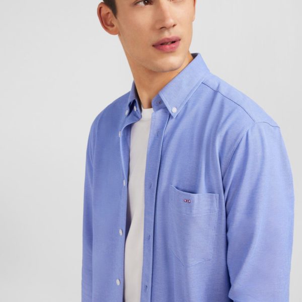 Chemise En Coton Pinpoint Bleu Eden Park