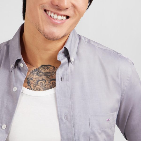 Chemise Gris Clair Unie En Coton Eden Park