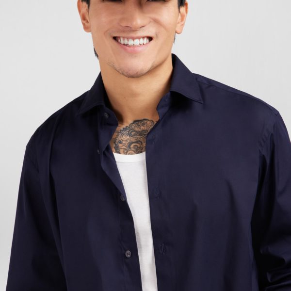 Chemise Bleu Marine Regular En Popeline Stretch Eden Park