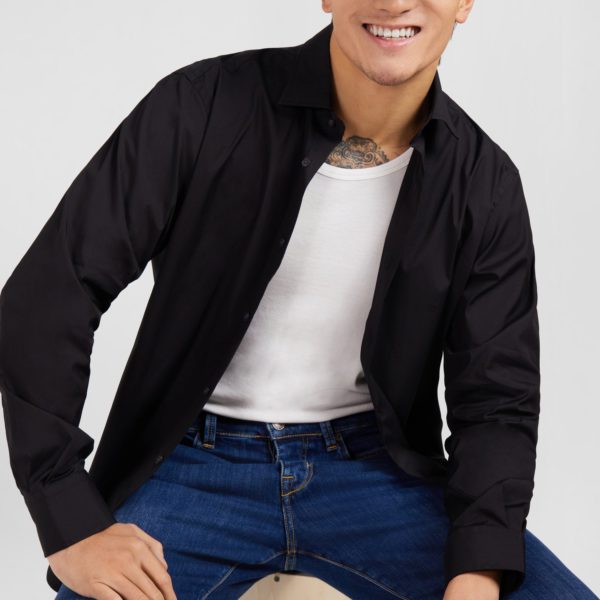 Chemise Noire Regular En Popeline Stretch Eden Park