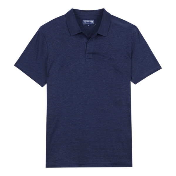 Vilebrequin Men Linen Jersey Polo Shirt Solid - Pyramid - Blue - Size XXXL