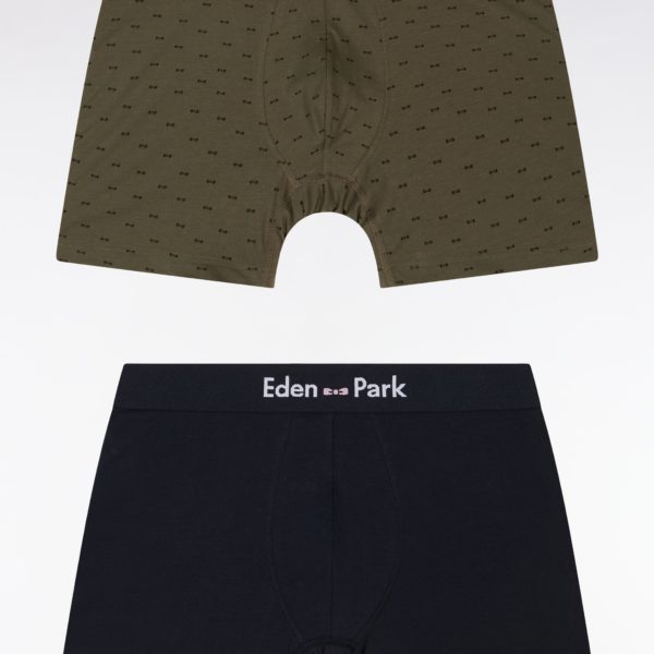 Lot De Deux Boxers Unis Et Imprimés En Jersey De Coton Stretch Marine Et Kaki Eden Park