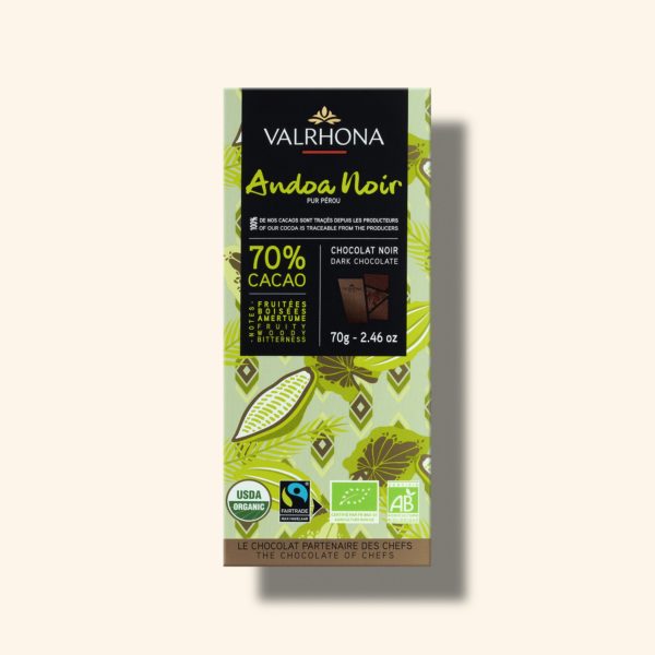Tablette chocolat noir Andoa Noir 70% – 70g – VALRHONA