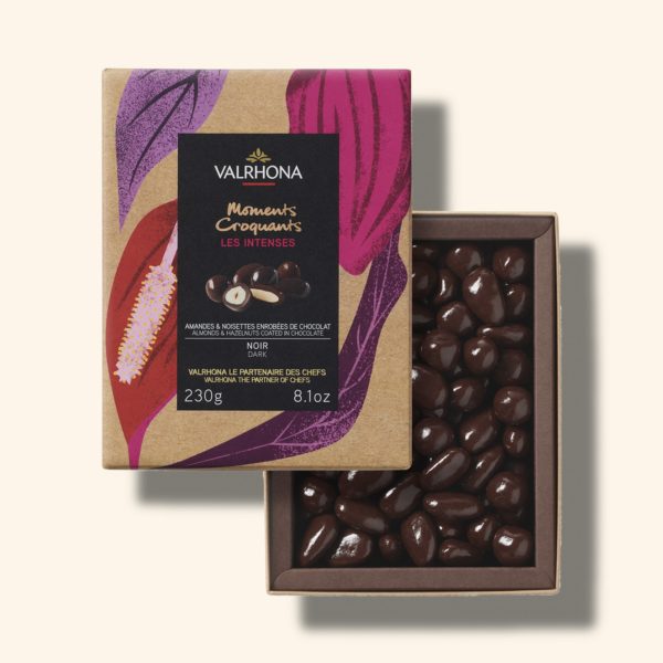 Coffret amandes et noisettes enrobées de chocolat noir – 230g – VALRHONA