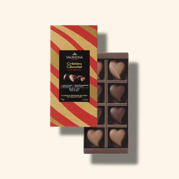 Coffret 8 cœurs en chocolat noir et lait – 70g – VALRHONA