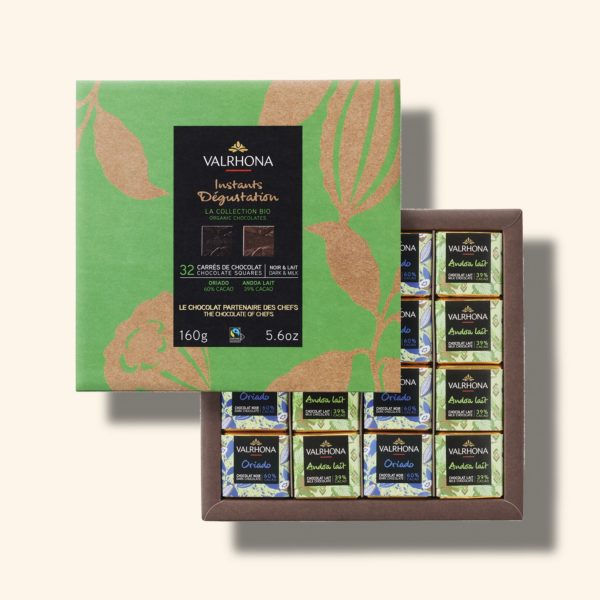 Coffret 32 carrés de chocolat noir et lait Bio – 160g – VALRHONA
