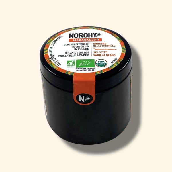 Gousses de vanille Bourbon Bio en poudre de Madagascar – 100g – NOROHY