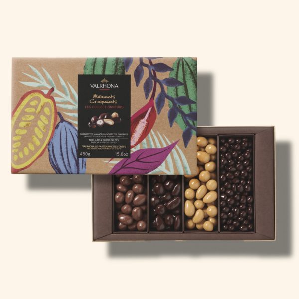 Coffret amandes, noisettes et orangettes enrobées – 450g – VALRHONA