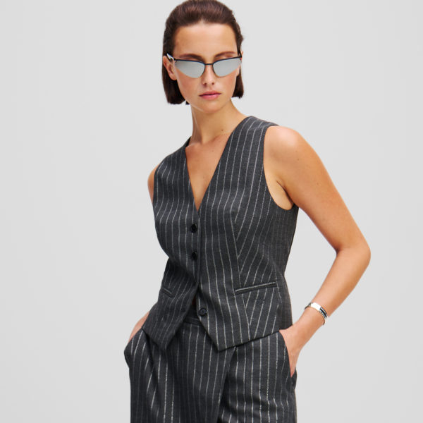 Karl Lagerfeld, Gilet À Fines Rayures Métalliques, Femme, Ombre tranquille, Taille: X48