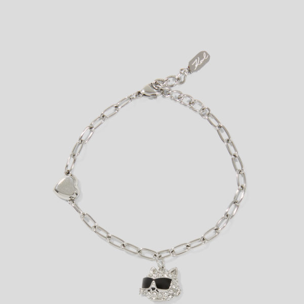 Karl Lagerfeld, Bracelet À Breloque Choupette Pavé Ikon, Femme, Argent, Taille: L00
