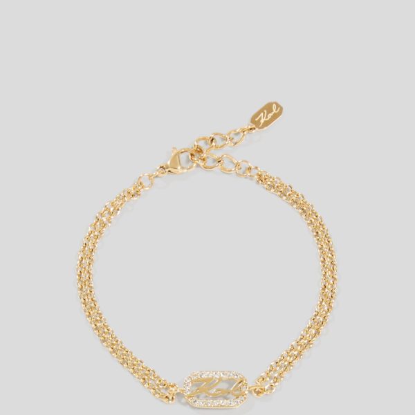 Karl Lagerfeld, Bracelet À Breloque Pavé Karl Signature, Femme, Or, Taille: L00
