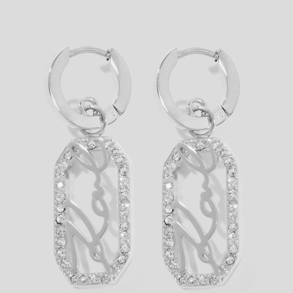 Karl Lagerfeld, Boucles D’oreilles Pendantes Karl Signature, Femme, Argent, Taille: L00