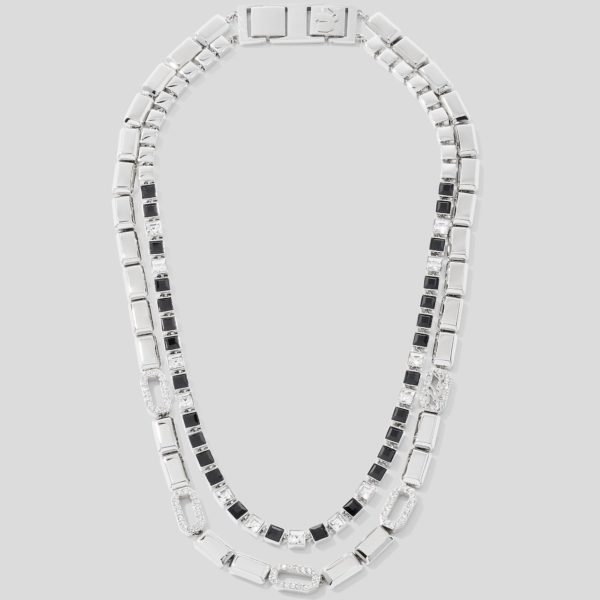 Karl Lagerfeld, Collier De Cristaux Pavés Karl Signature, Femme, Argent, Taille: L00
