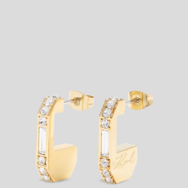 Karl Lagerfeld, Boucles D’oreilles En Cristaux, Femme, Or, Taille: L00