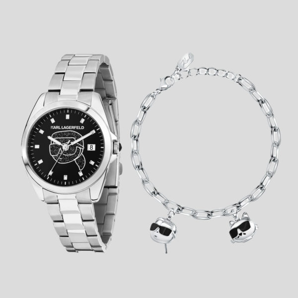 Karl Lagerfeld, Ensemble Cadeau Montre Et Bracelet Ikon, Femme, Argent, Taille: L00