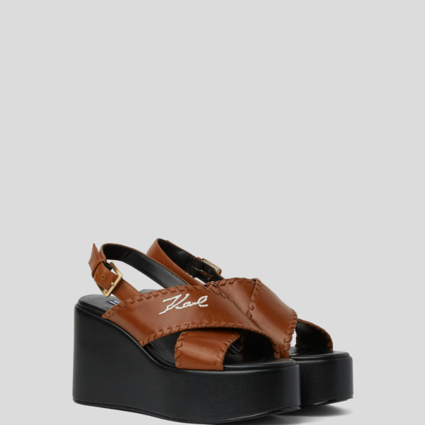Karl Lagerfeld, Chaussures À Talon Compensé Karl Signature Wendy Whipstitch, Femme, NOIR/BEIGE, Taille: L41