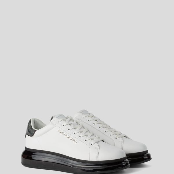 Karl Lagerfeld, Basket En Cuir Basse À Lacets Kapri Kushion, Homme, Blanc/Noir, Taille: L46