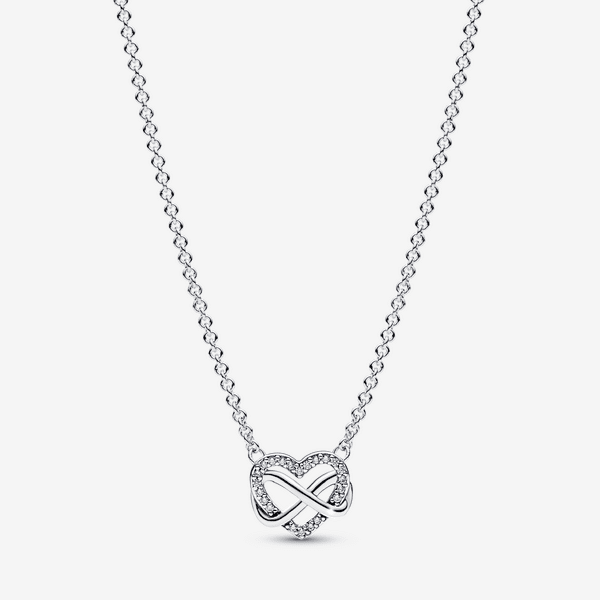 Parure Collier et Clous d’Oreilles Cœur Infini Scintillants – Pandora