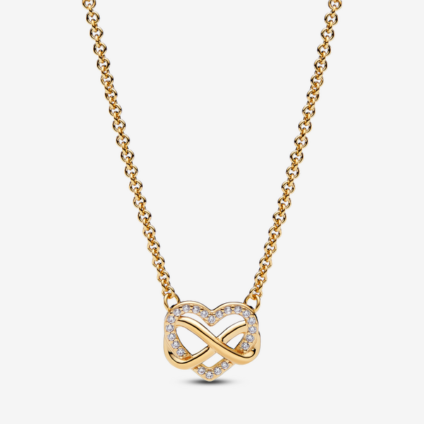 Parure Dorée à l’Or Collier et Clous d’Oreilles Cœur Infini Scintillants – Pandora