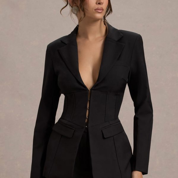 Unbeaten | Mini-robe blazer noire a epaules denudees