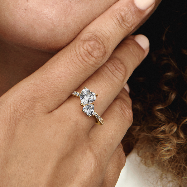 Bague Scintillante Cœur Double – Pandora