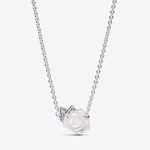 Parure Collier et Clous d’Oreilles Rose Blanche – Pandora