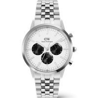 Daniel Wellington DW Montre 42mm Iconic Chronograph Arch 5-Link Off- White Panda Silver