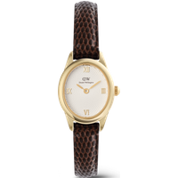 Daniel Wellington DW Montre 22×25.5mm Ophelia Mini Dark Brown Lizard White Guilloché Gold