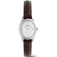 Daniel Wellington DW Montre 22×25.5mm Ophelia Mini Dark Brown Lizard White Guilloché Silver
