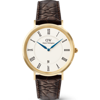 Daniel Wellington DW Montre 40mm Classic Roman Numerals Date Dark Brown Croc Belly Gold