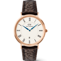 Daniel Wellington DW Montre 40mm Classic Roman Numerals Date Dark Brown Croc Belly Rose Gold