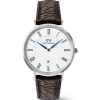 Daniel Wellington DW Montre 40mm Classic Roman Numerals Date Dark Brown Croc Belly Silver