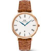 Daniel Wellington DW Montre 40mm Classic Roman Numerals Date Light Brown Croc Belly Rose Gold