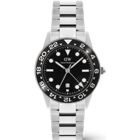 Daniel Wellington DW Montre 40mm Iconic GMT Link Black Ceramic Bezel Silver